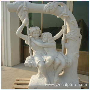 White Marble Girls Play Swing Statue For Sale